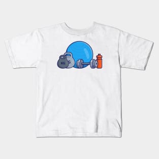 Barbell, Dumbbell, Bottle And Fitness Ball Cartoon Kids T-Shirt